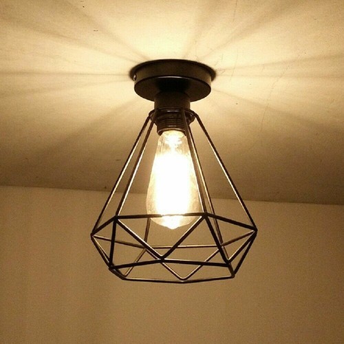 Plafoniera Vintage Industriale - E27 Lampada a Sospensione Gabbia Filo Metallo Nero - Foto 4 di 22