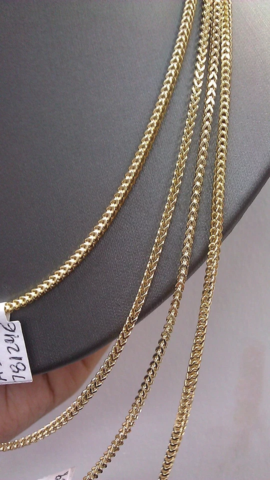 Collar Real Oro Amarillo 10k Franco Caja Cadena 16 18 20 22 24 26 Pulgadas Hombres Mujeres Foto 2 de 4