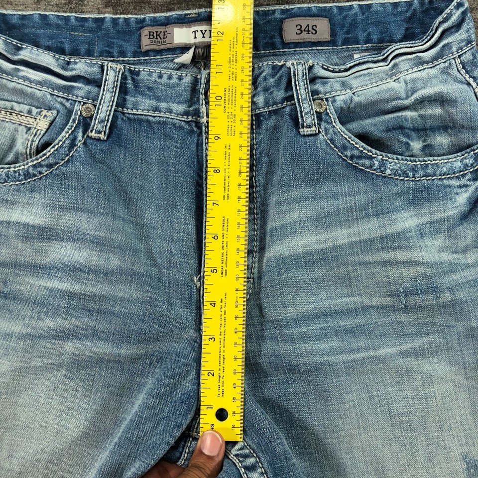 BKE Buckle Jeans Men 32x29 Blue Light Tyler Straight Embroidered Stitch