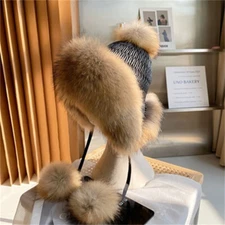 Women Full Covered Real Fox Fur Hat Russian Ushanka Hat Cossack Warm Trapper Cap