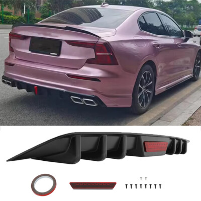 Black Car Rear Diffuser Lower Bumper 6-Fin Chin Wing Lips For Volvo S40 ...