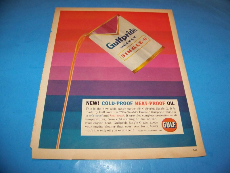 GULF Oil  "Gulfpride Single-G"     Original Print Ad from Magazine Vintage 1960