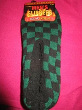 Polar Extreme Men Insulated Thermal Fleece Lined Slippers Socks Green Blk L/XL