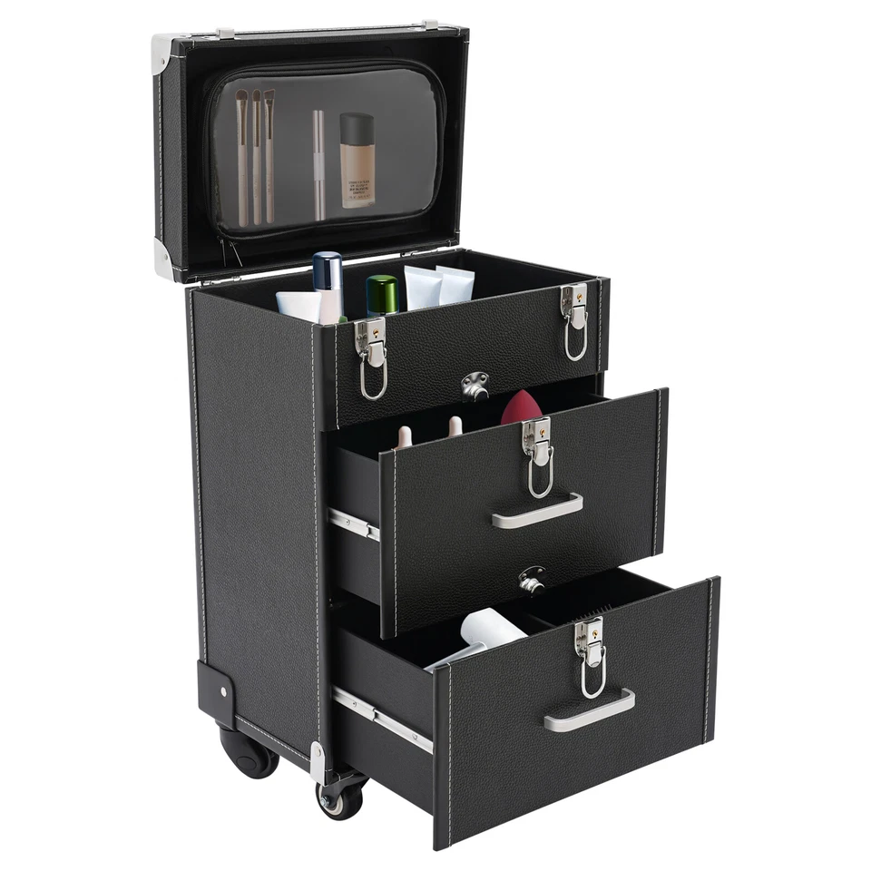 Estuche de Maquillaje con Ruedas Bloqueable Salón Cosméticos Carrito Organizador Caja Carrito de Maquillaje Foto 3 de 4