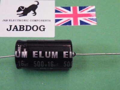 ELUM Axial Electrolytic Capacitor 16uF 500v UK Stock dia 17mm Length 30mm 8g Z041