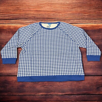 Draper James Natalie Sweatshirt Women's Plus Size 3X Cobalt Blue Gingham Top NWT