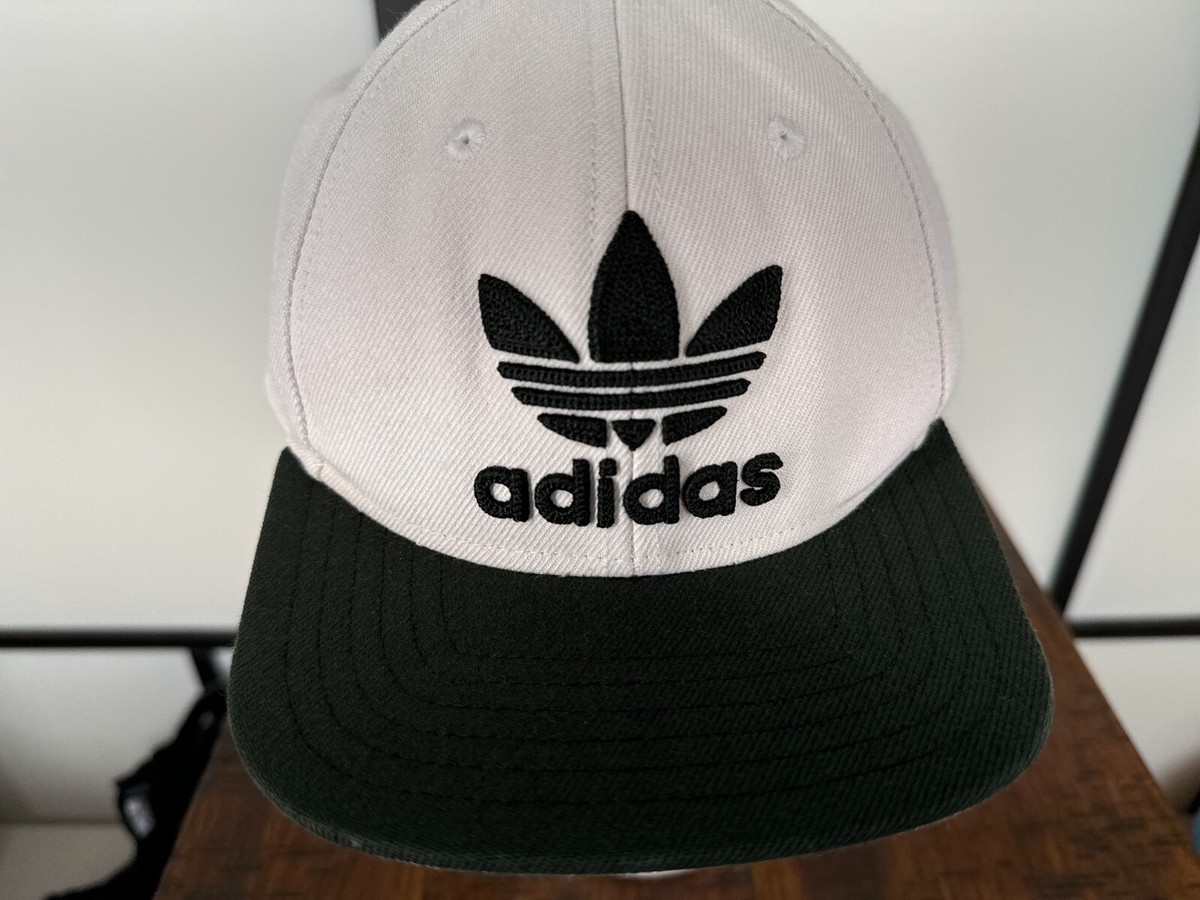 Adidas Hat Cap Snap Back Youth One Size White Black Cotton Twill