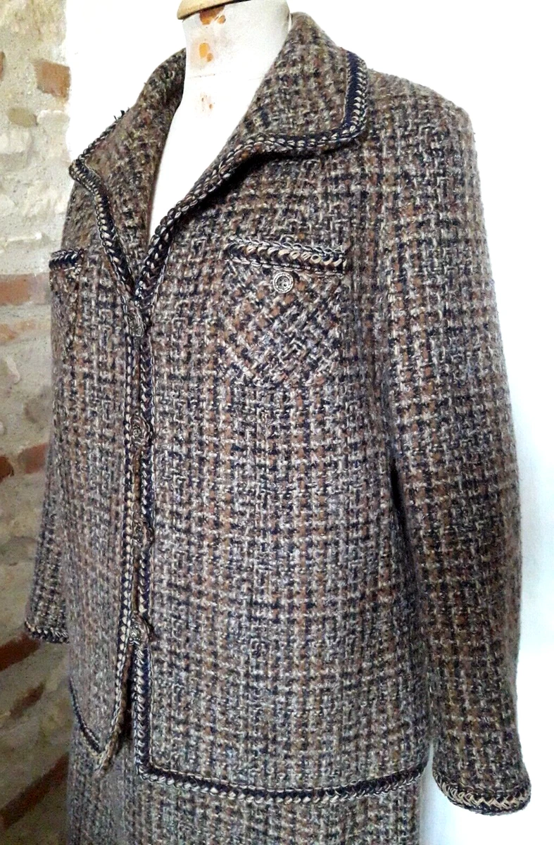 TAILLEUR jupe veste tweed laine WEINBERG T42 44 wool tweed SKIRT SUIT sz L XL