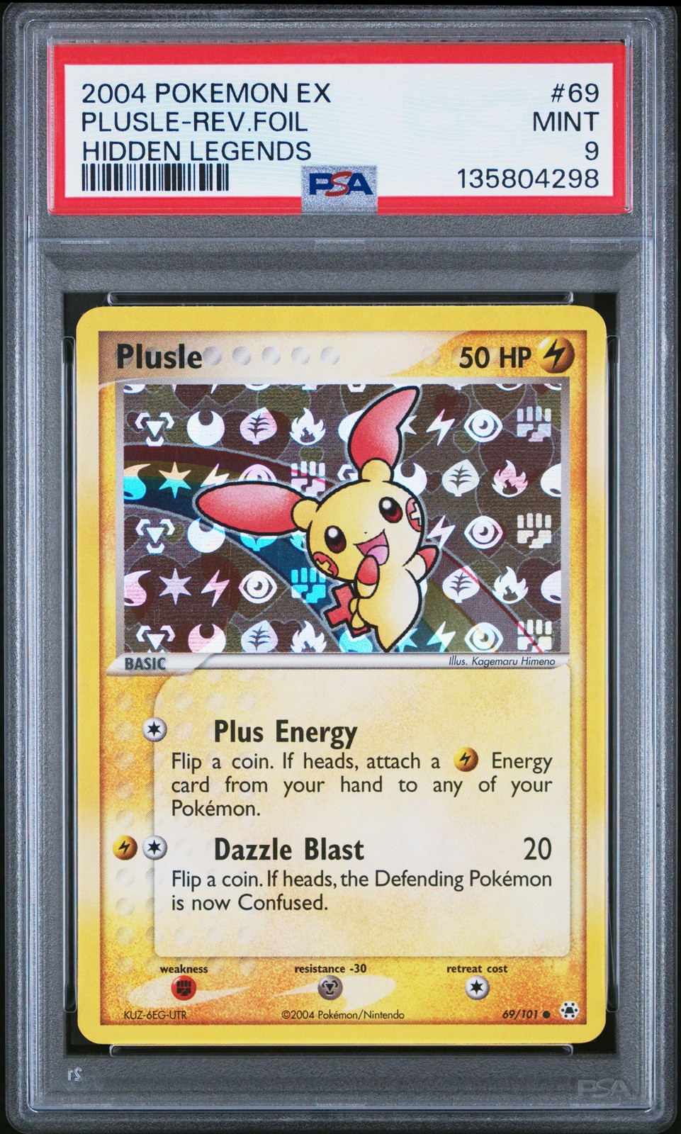 2004 POKEMON EX HIDDEN LEGENDS #69 PLUSLE-REVERSE FOIL PSA 9