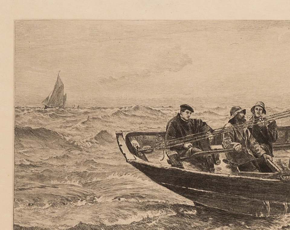 MURRAY (*1842) nach HEMY (*1841), Segelboot auf stürmischer See, 1889, Rad. - Bild 3 von 4