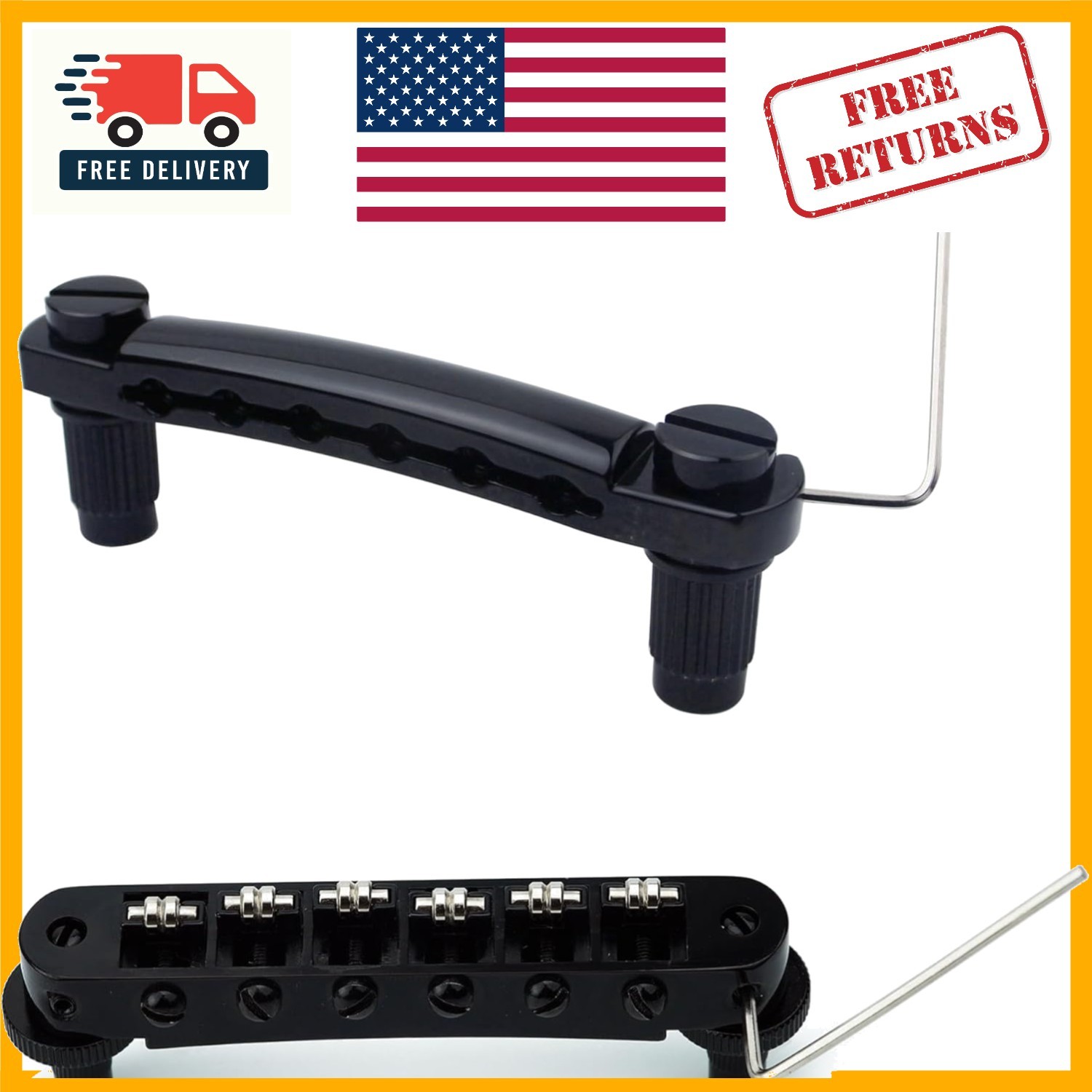 Adjustable Tune-O-Matic Bridge Set with Roller Saddles - Black for Les Paul SG