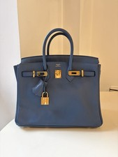 Hermes Birkin 25 Blue Agate Leather Gold Hardware 