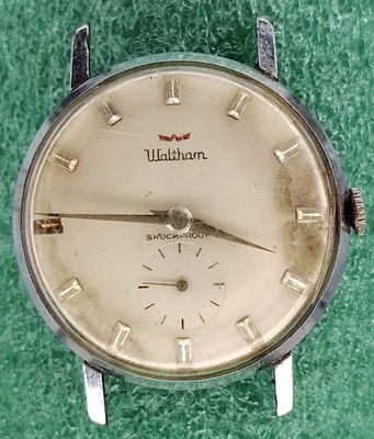 lot C2254 Mens Waltham Gemed Red W Sub Dial Manual Wind Vintage Old Watch Parts