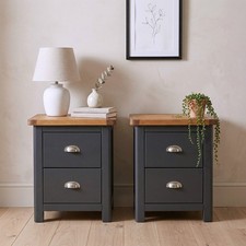 Pair of 2 Dunkeld 2-Drawer Large Bedside Cabinets, Premium Table Set, Dark Blue