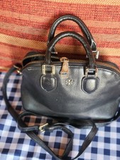 Tory Burch borsa a mano in pelle nera doppio manico tracolla zip logo oro