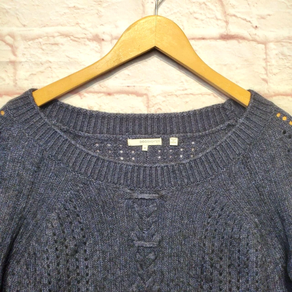 360 Свитер свитер женщин средний синий мериносовой шерсти альпака открытый вязаный мягкий уютный - Изображение 4 из 4