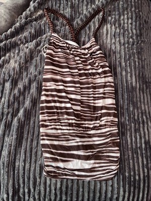 CharlotteRusse Brown+White Tiger Print Abstract, Braided halter Shoulder Straps