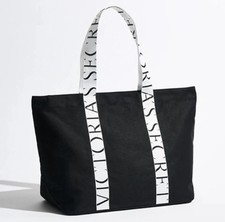 Victoria  s Secret Large BLACK Canvas Tote VS Logo Animal Print Lined Bag 2026
