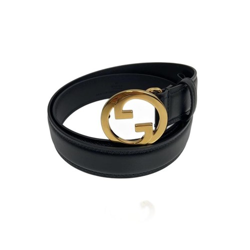 Used GUCCI◆Belt/Leather/BLK/Men's//