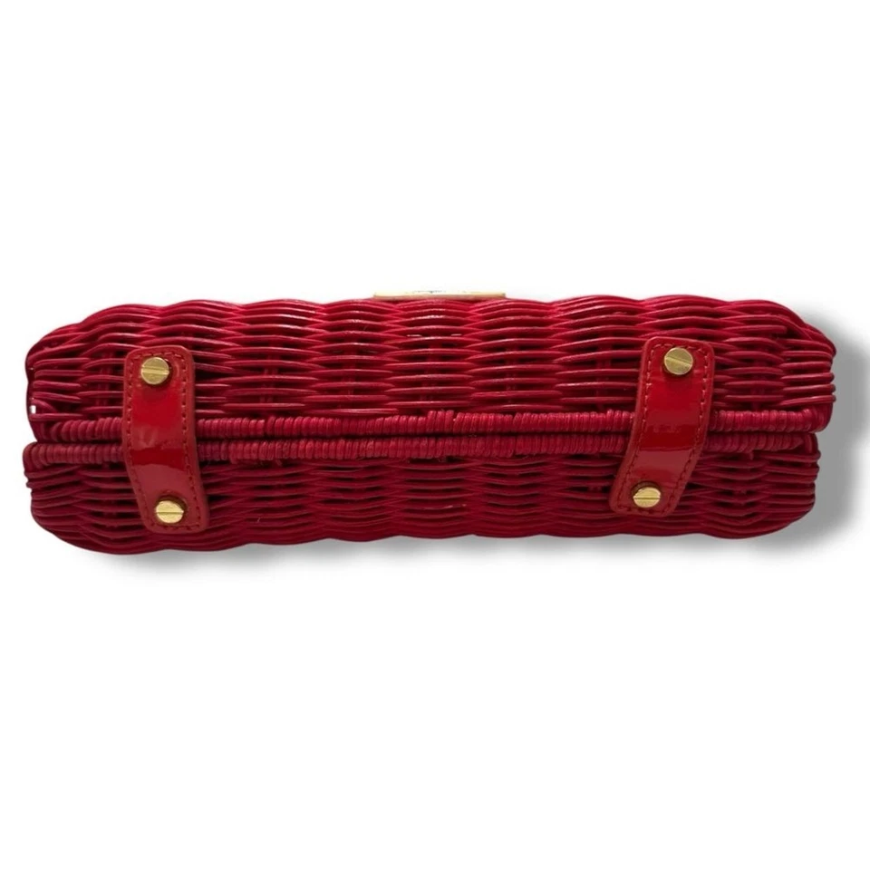 J.Crew Red Woven Straw Clutch Bag with Turnlock Closure - Image 3 of 4