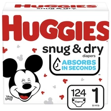 124 Count Huggies Snug & Dry Diapers, Size 1