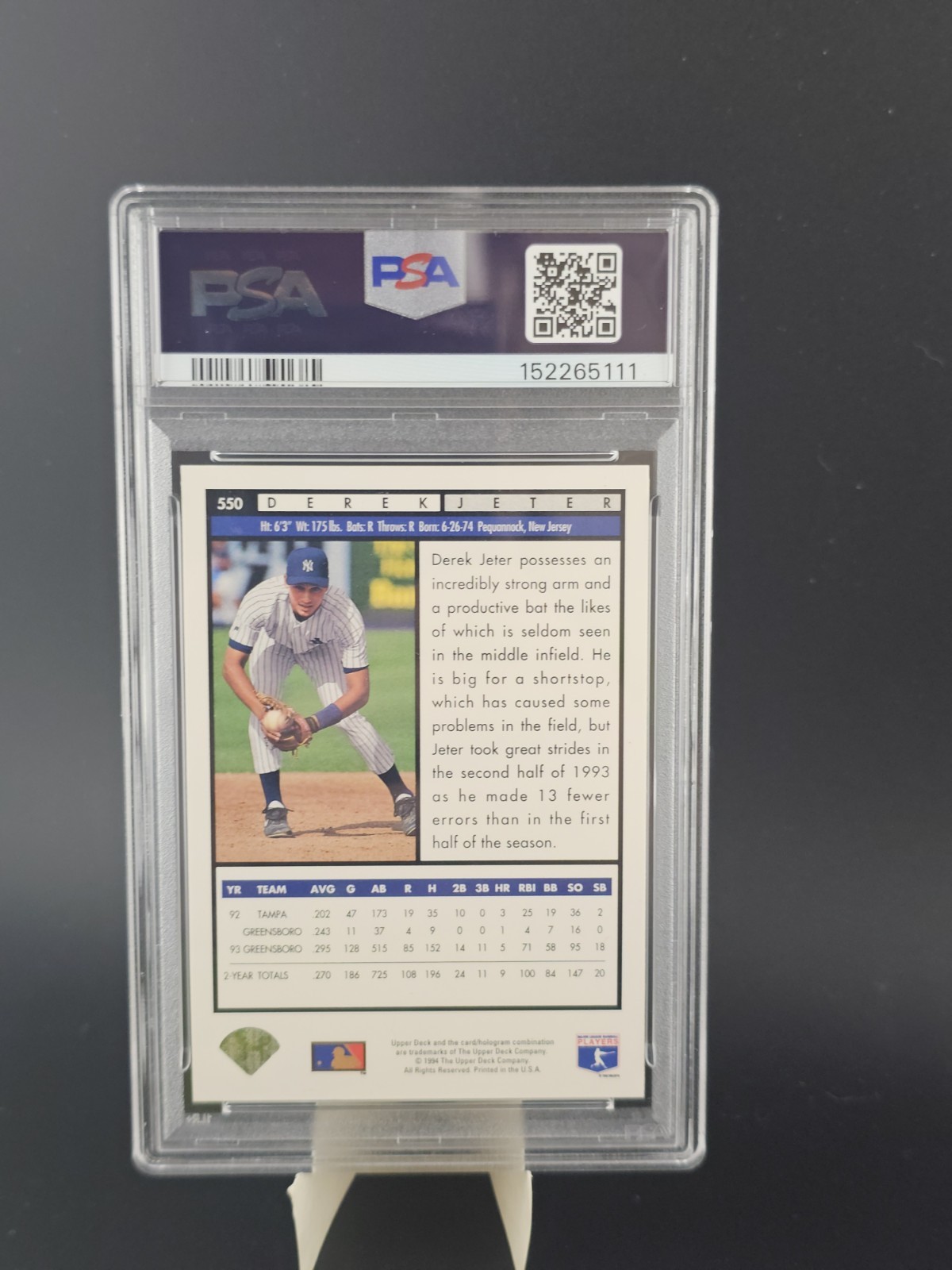 1994 Upper Deck Derek Jeter Rookie Card PSA 10 view 5