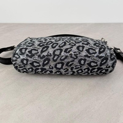 COACH Ocelot Leopard Print 2Way Shoulder Bag Silver Black