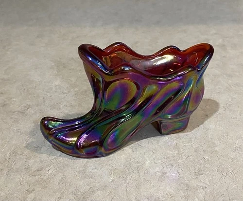 Fenton Iridescent Red Amberina Carnival Glass Shoe