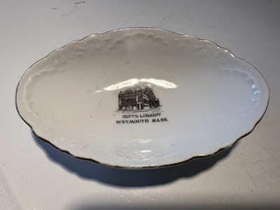 Antique Souvenir China Porcelain Tufts Library Weymouth Mass MA. Made in Germany
