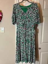 NWT Women's Vince Camuto Green Printed Midi Dress - Puff Sleeve - Size 8