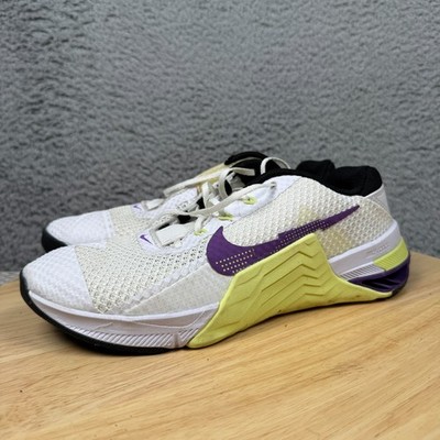 Nike Metcon 7 Women s Training Shoes White Lemon Purple CZ8280 Sz 7.5 Lock Lace