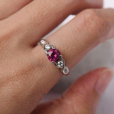 Ruby Lab Created Gemstone 925 Sterling Silver Women Modern Ring Duty Free