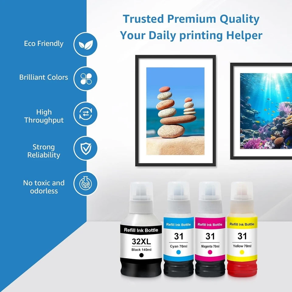 4 Pack Compatible for HP 32XL + HP 31 Ink Bottles for Smart Tank Plus 551 651 - Image 2 of 4