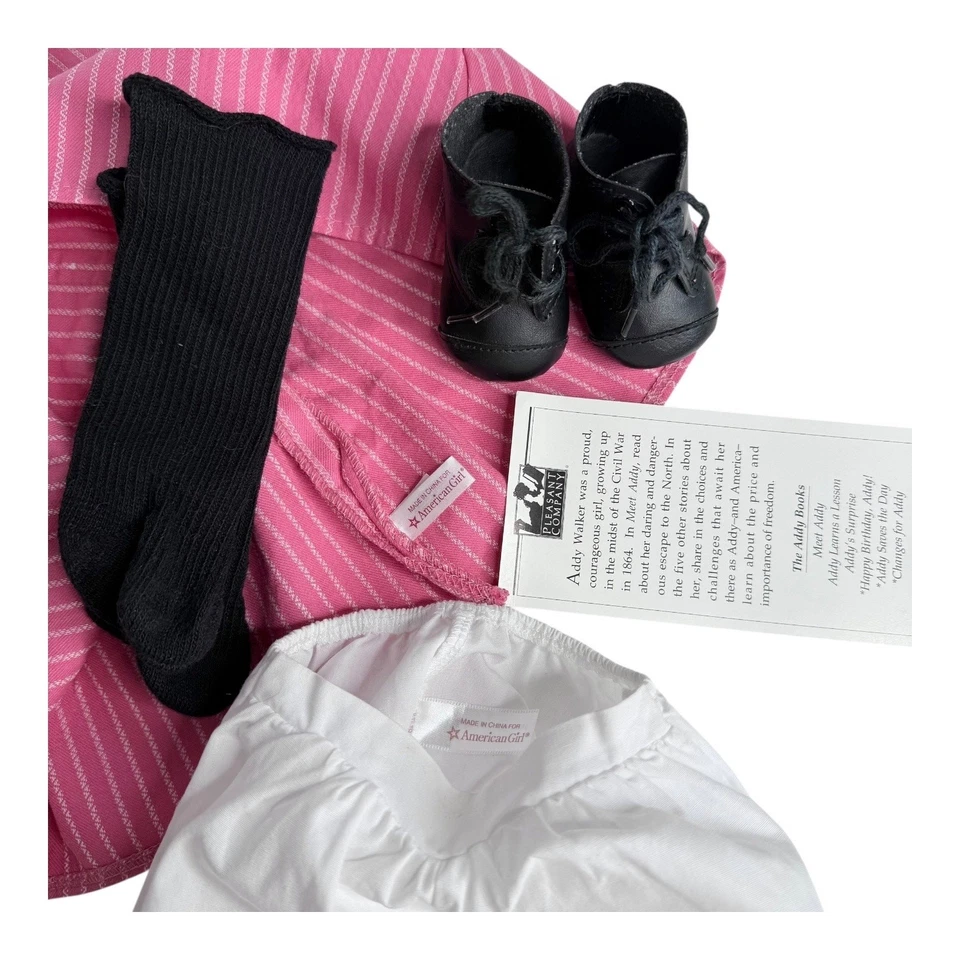 American Girl Addy Meet Conjunto Muñeca Vestido Negro Calcetines Zapatos Bloomers 1ª Edición Foto 4 de 4