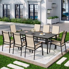 9 Piece Patio Table Chairs Set Outdoor Dining Furniture Set Folding Chairs Beige