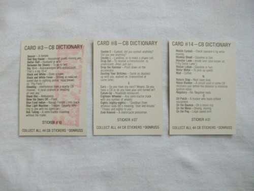 (3) 1978 DONRUSS CB CONVOY CODE STICKERS w/CB ADDICT,MERCY SAKES,FEEDING THE BEA - Picture 2 of 2