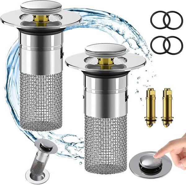 WaschbeckenstöPsel Edelstahl Mit Sieb Abflussstopfen 34-40Mm FüR Badezimmer-image