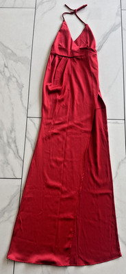 Red Sleeveless Plunging V-Neck Gown High Side Slit Jessica Rabbit Bombshell Chic