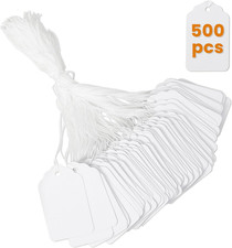 500 PCS White Price Tags with String Attached1.75 X 1.1 Inches, Blank Labeling