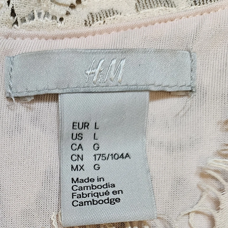 H&M Women's Bodycon Mini Size Large Light Pink Long Sleeve Lace Dress - Image 4 of 4