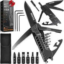 Multitool Knife, 17 in 1 Pocket Knife with Screwdriver, Fire Starter Sticks, Bot