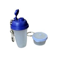 NEW Tupperware Mini Keychain Blue Quik Shake & Stuffable Container Charm Fob