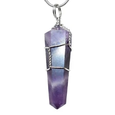 CHARGED Wire Wrapped Himalayan Amethyst Point Pendant + 20" StainlessSteel Chain