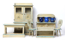 Antique German Dollhouse 6 Piece Kitchen Furniture by Christian Hacker Miniature