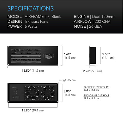 AC Infinity AIRFRAME T7 Black, High-Airflow Cooling Fan System 17''