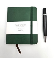 Pocket Notebook with Pen, 2 Bookmarks, 4.75" X 4", 100 pgs, Double-Sided, Green