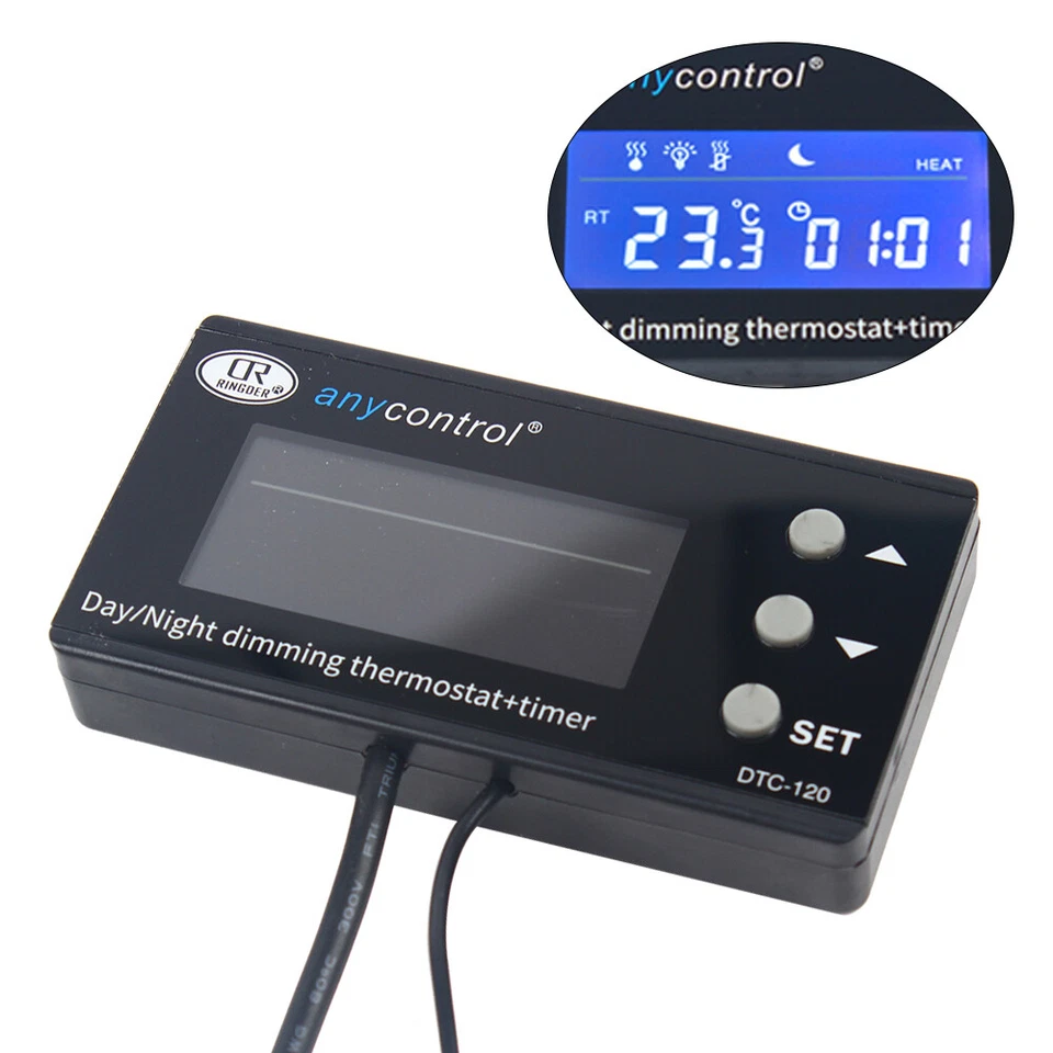 NUOVO regolatore di temperatura digitale LCD termostato termico per acquario rettile terrario - Immagine 2 di 4