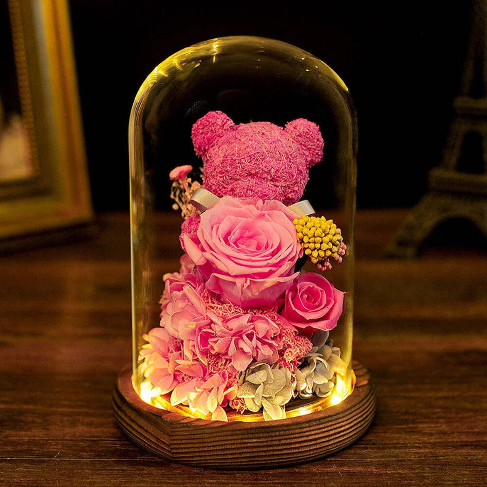 Everlasting Flower Bear Glass Dome Valentine's Day Gift Preserved