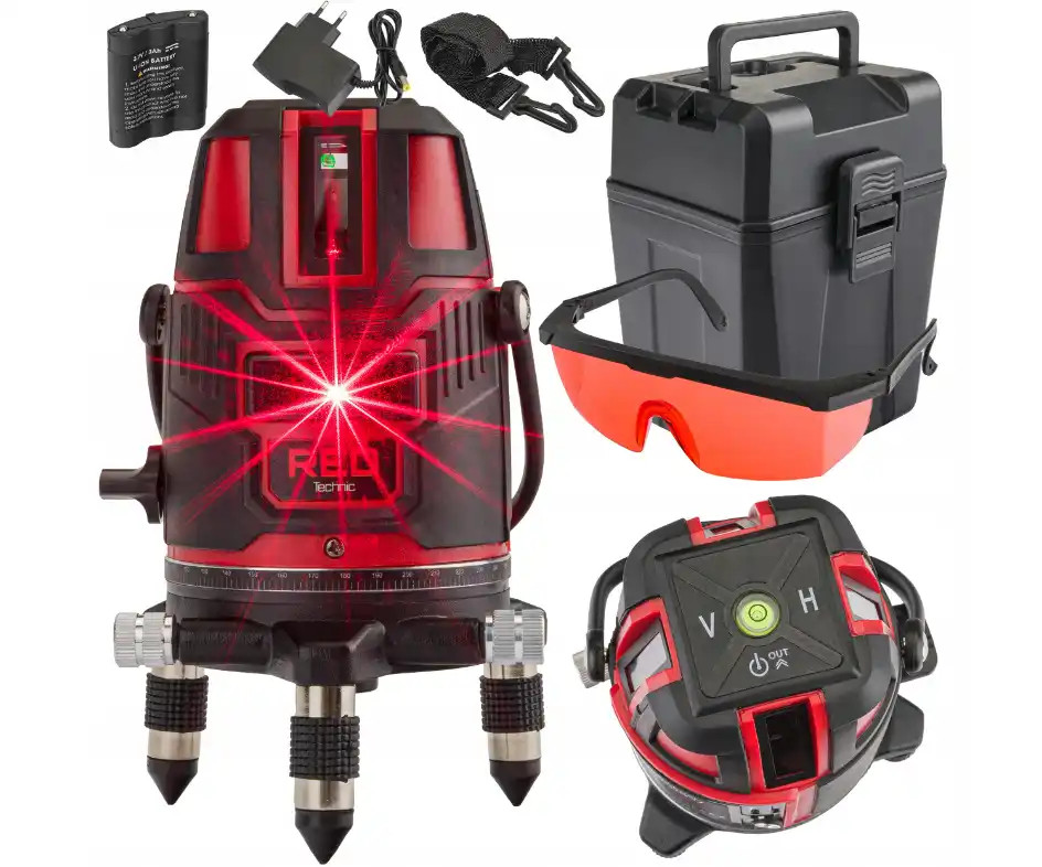 Niveau laser croisé 360° rouge RED TECHNIC RT-40 avec portée de 40m et trépied compact