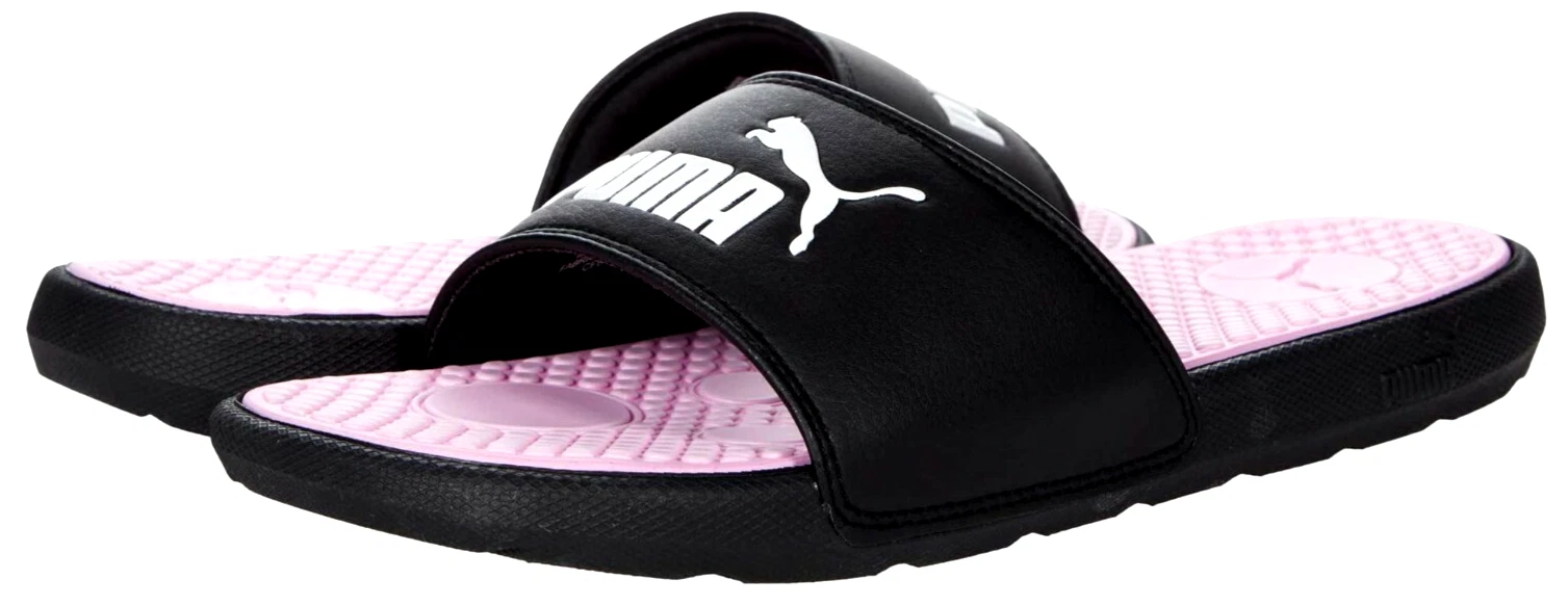 Sandali PUMA Cool Cat Slides piatti con cinturino a T nero bianco logo taglia 6 7 8 9 10